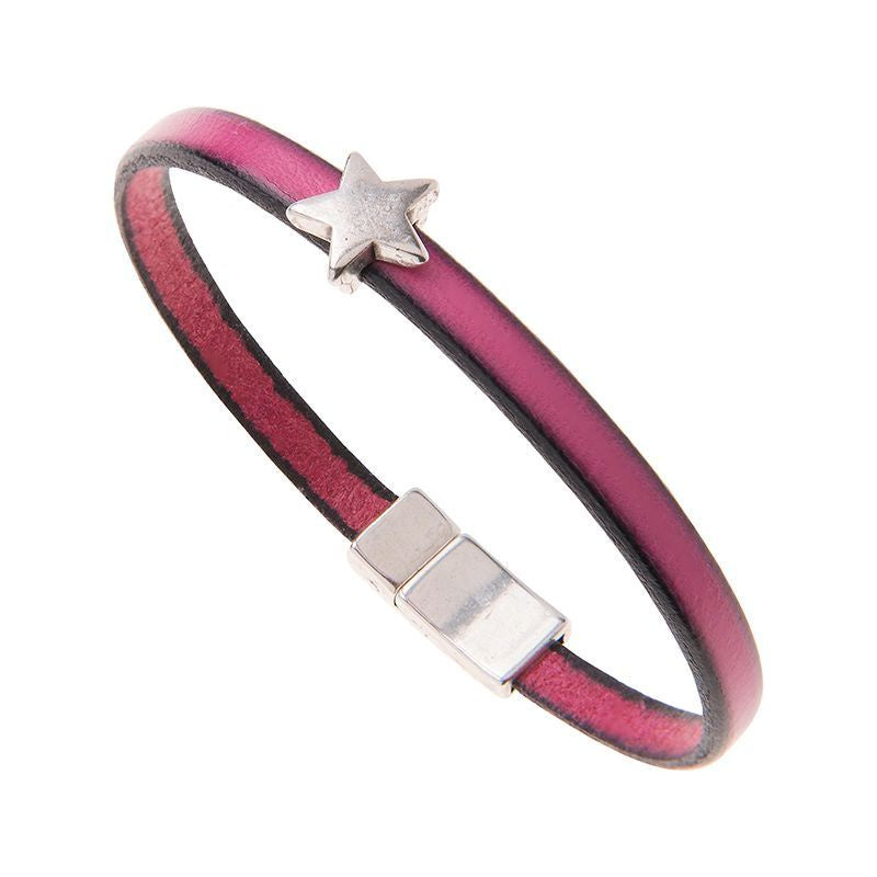 Carrie Elspeth Fuchsia Leather Charm Bracelet with Star