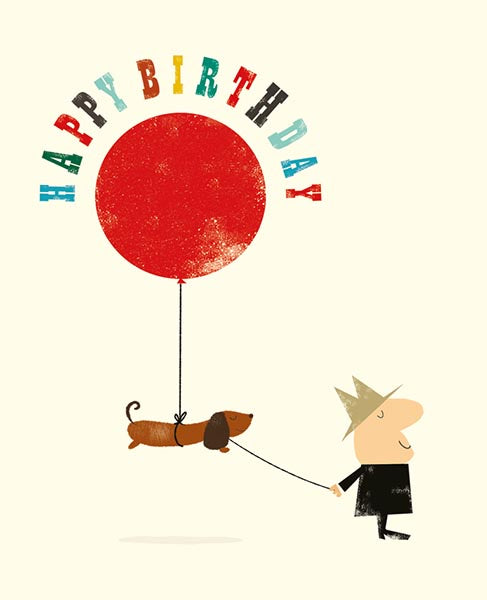 Dog and Balloon Happy Birthday Card