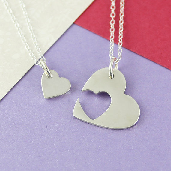 Valentines Heart Silver Necklace Set