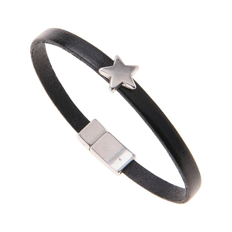 Carrie Elspeth Black Leather Charm Bracelet with Star