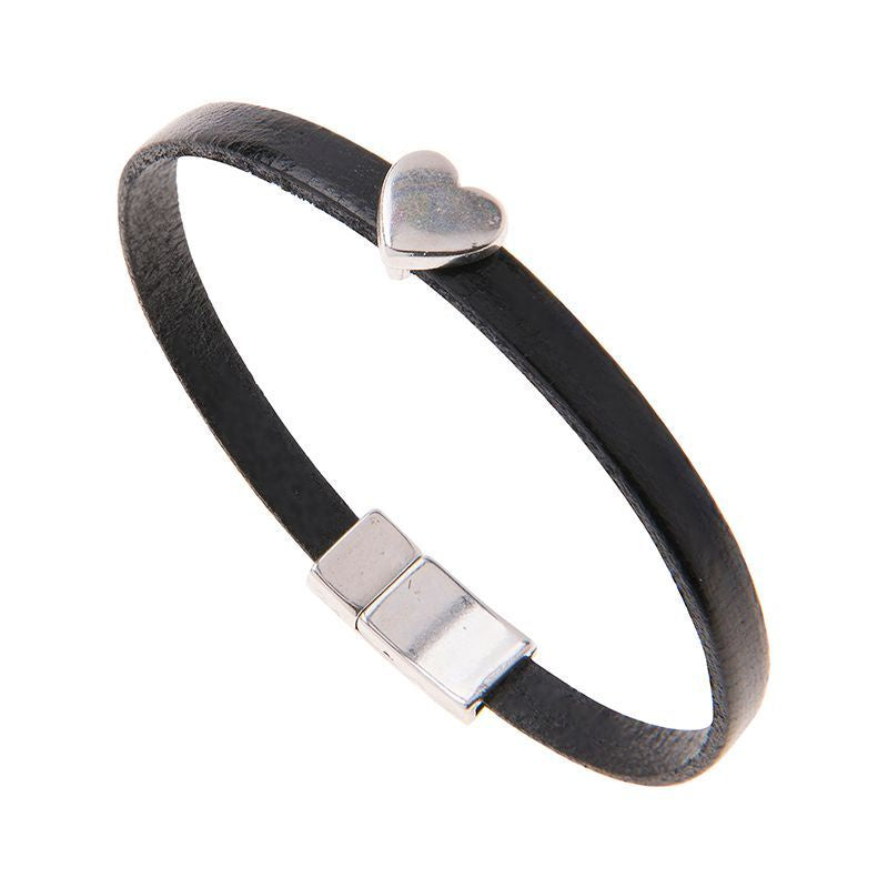Carrie Elspeth Black Leather Charm Bracelet with Heart