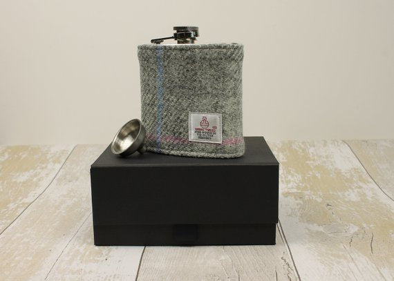 Harris Tweed Grey Check Hip Flask