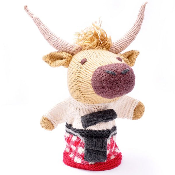 Scottish Highland Cow in Red Kilt Hand Puppet