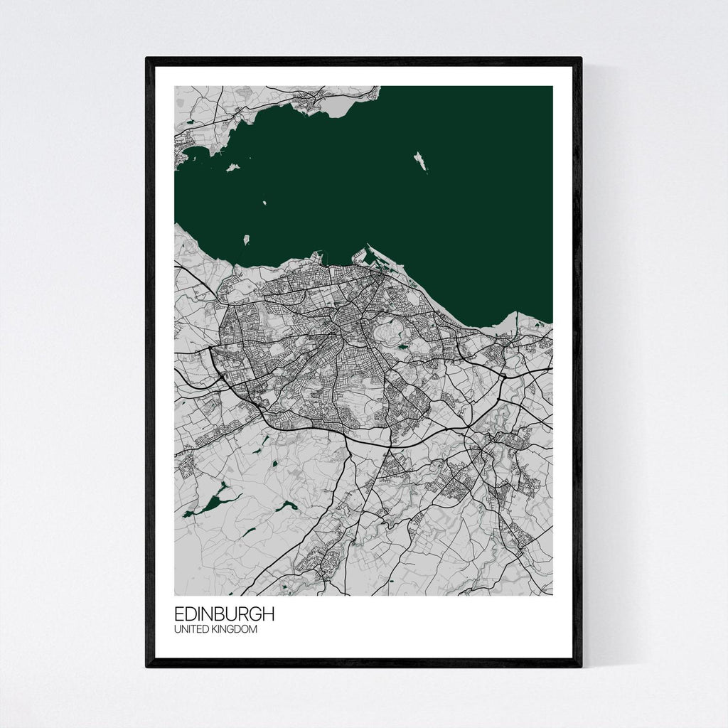 Edinburgh A3 Grey Green and Black Map Print in Tube