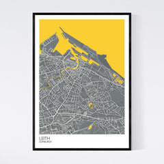Leith Dark Grey, Yellow And White Map Print In Tube 50x70cm