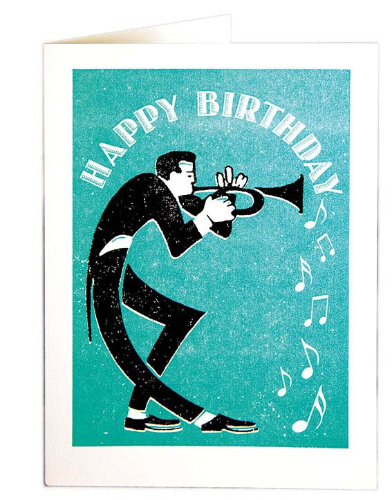 Happy Birthday Trumpeter Letterpress Card