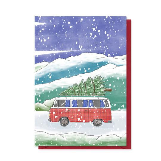 Tartan Camper Van Christmas Card