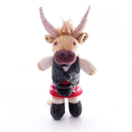 Knitted Highland Cow with Red Kilt