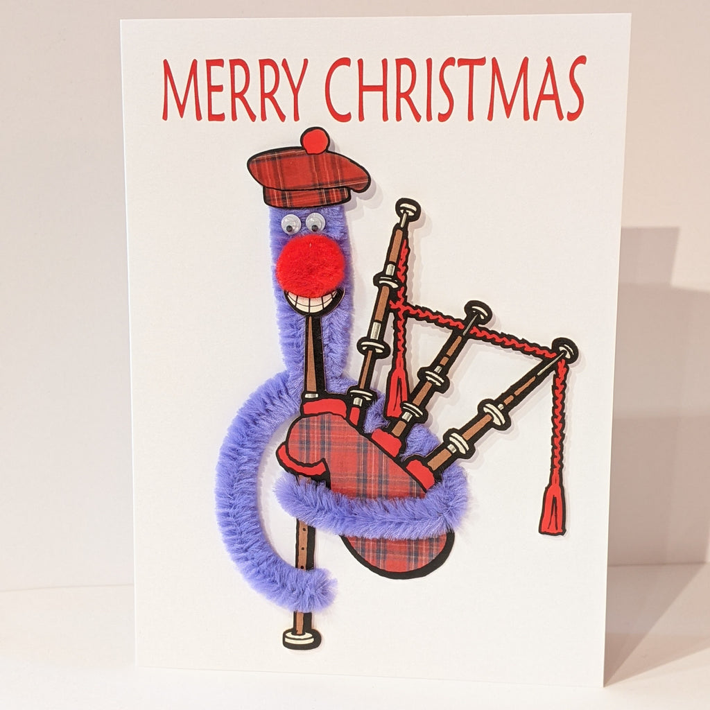 Nessie with Bagpipes Christmas Card