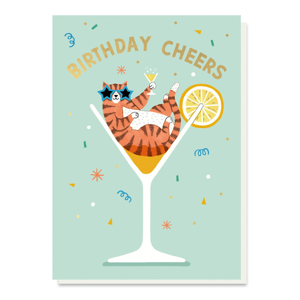 Birthday Cheers Cocktail Cat Card