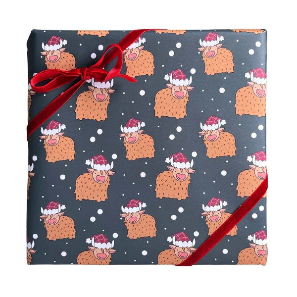 Tartan Highland Cow Christmas Sheet Wrap Paper Tiger