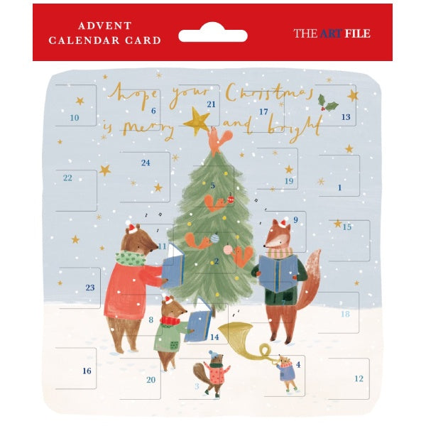Animals Carolling Around Tree Advent Card