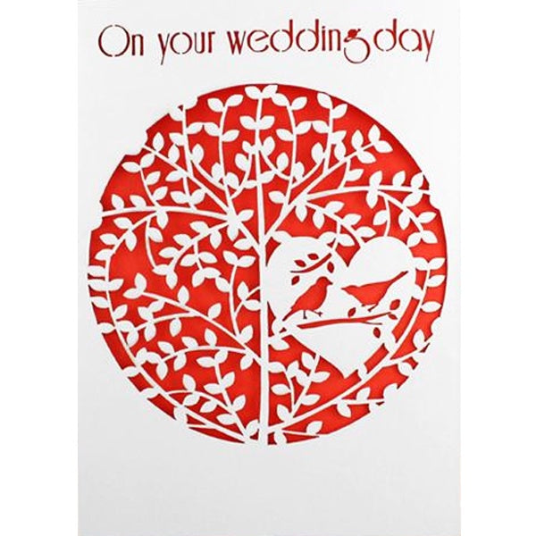 On Your Wedding Day Lasercut Birds in a Heart Tree Card