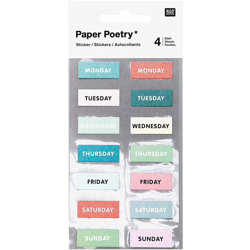Colourful Days of the Week Sticker Sheet Pack of 4