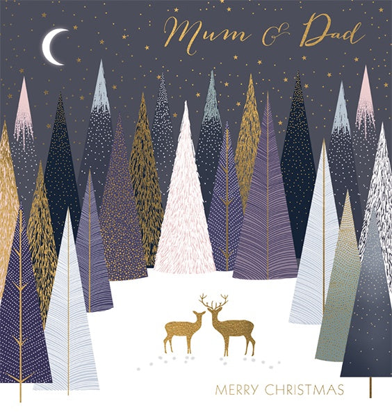 Deer in The Trees Mum and Dad Foiled Christmas Card