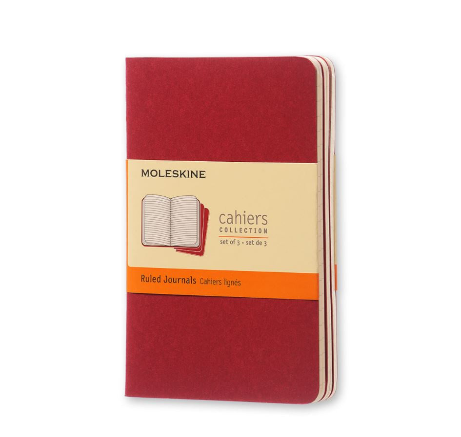 Moleskine Cahiers Set of 3 Ruled Pocket Journals Cranberry Red