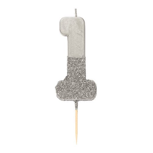Glitter Birthday Candle Silver Number 1