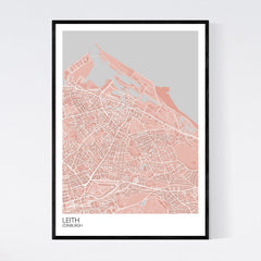 Leith Light Red, Grey And White Map Print In Tube 50x70cm