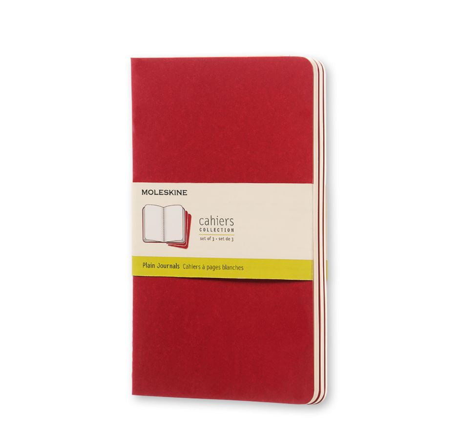 Moleskine Large Cahiers Plain Journals Set of 3 Cranberry Red
