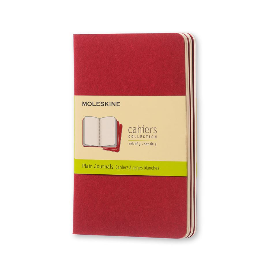 Moleskine Cahiers Set of 3 Plain Pocket Journals Cranberry Red