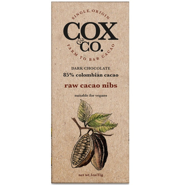 Cox and Co Raw Cacao Nibs Chocolate Bar 35g