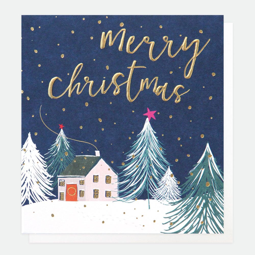 House in Snow at Night Merry Christmas Pack of 5 Cards