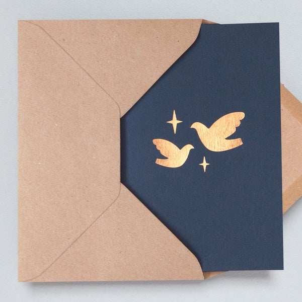 Two Doves Navy & Rose Gold Christmas Card