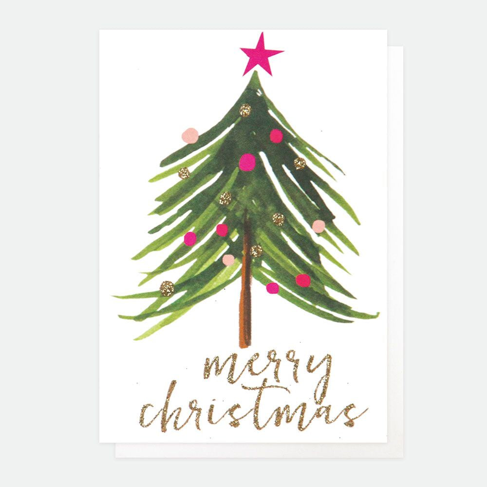 Merry Christmas Painted Tree with Baubles Pack of 5 Cards