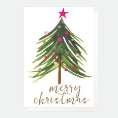 Merry Christmas Painted Tree with Baubles Pack of 5 Cards