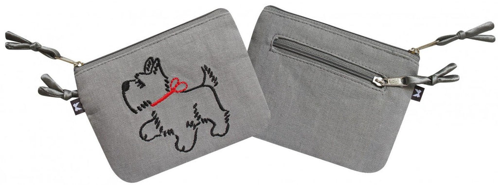Grey Scottie Dog Embroidered Emily Purse