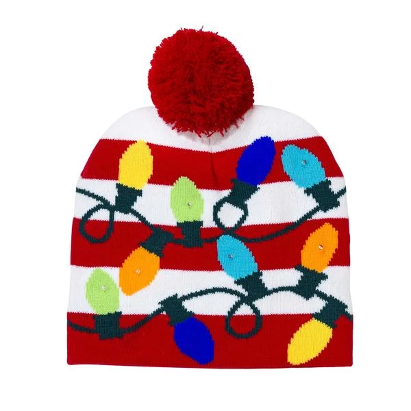 Led Flashing Light Up Pom Pom Knitted Hat