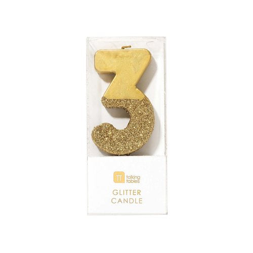Glitter Birthday Candle Gold Number 3