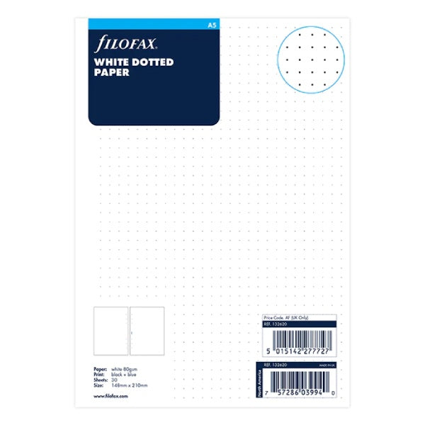 Filofax A5 White Dotted Paper Refill