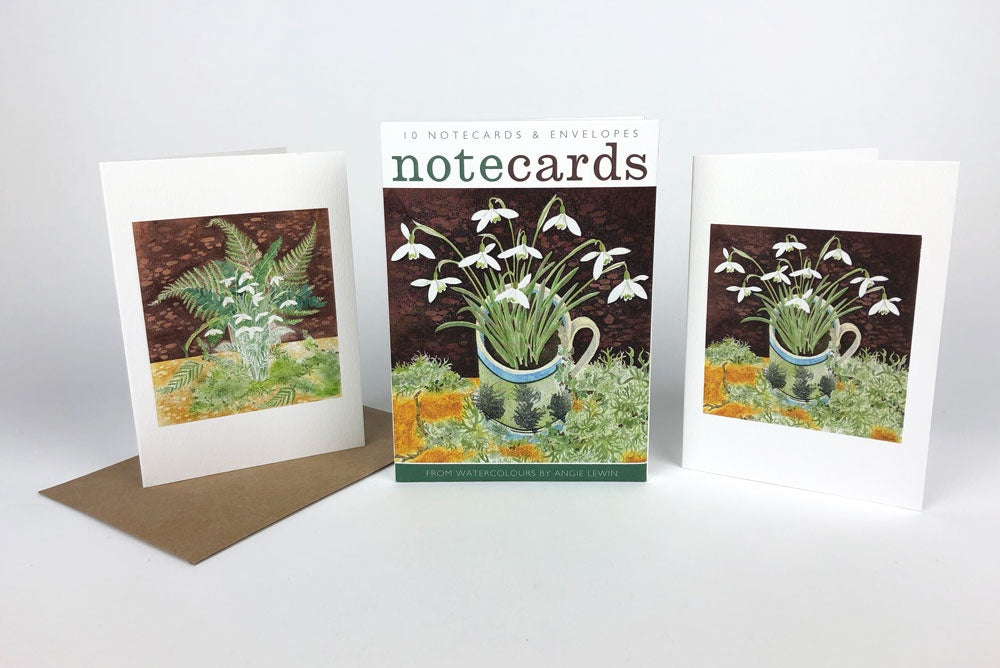 Snowdrops and Ferns & Snowdrops and Lichen  Lithographs By Angie Lewin Pack of 10 Notecards