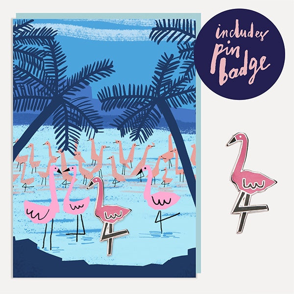 Twilight Flamingos Enamel Pin Badge Card