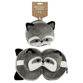 Relaxeazzz Cutiemals Raccoon Travel Pillow And Eye Mask