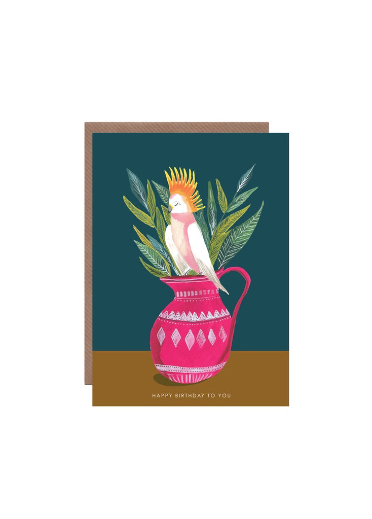 Cockatoo On Vase Birthday Card
