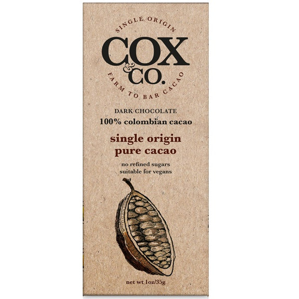 Cox and Co 100% Pure Cacao Chocolate Bar 35g