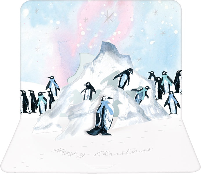 Penguins On Ice Flows Pop-Up Christmas Card