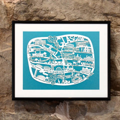 Lasercut A4 Glasgow Map - White on Blue
