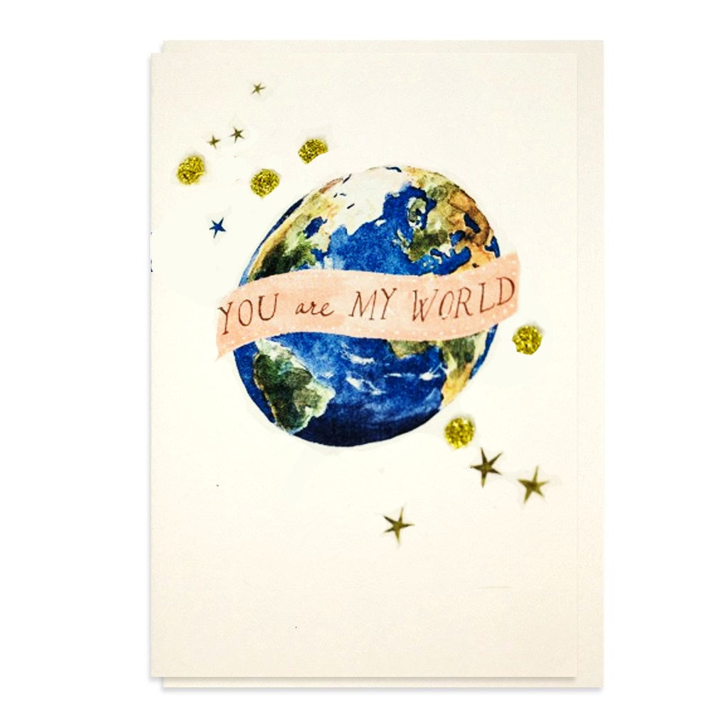 Hand Embroidered You’re My World Card