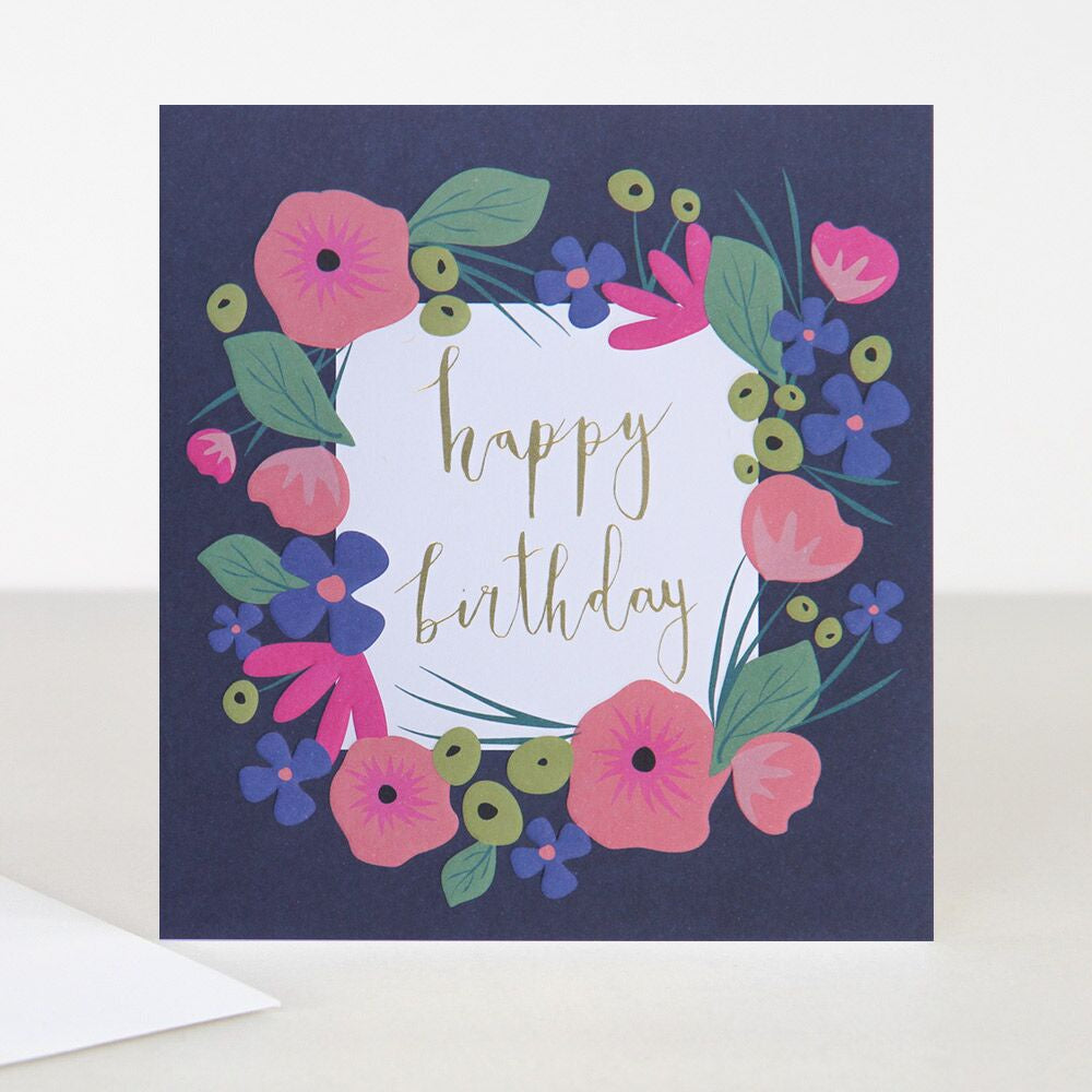Happy Birthday Flowers Dark Background Card