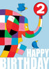 Elmer the Elephant Age 2 Birthday Card with Badge
