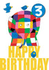 Elmer the Elephant Age 3 Birthday Card with Badge