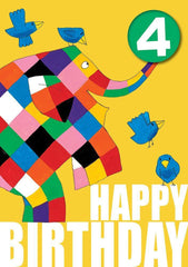 Elmer the Elephant Age 4 Badge Birthday Card