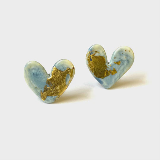 Enamel Glass and Gold Heart Stud Earrings