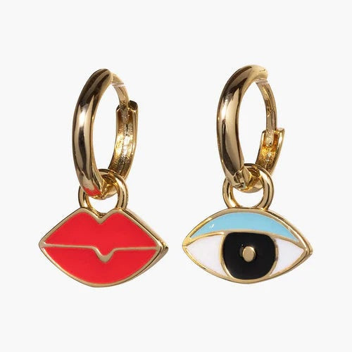 Eyes and Lips Hoop Earrings