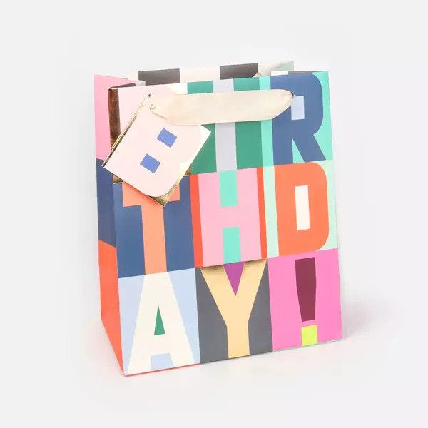 Happy Birthday Block Text Medium Gift Bag