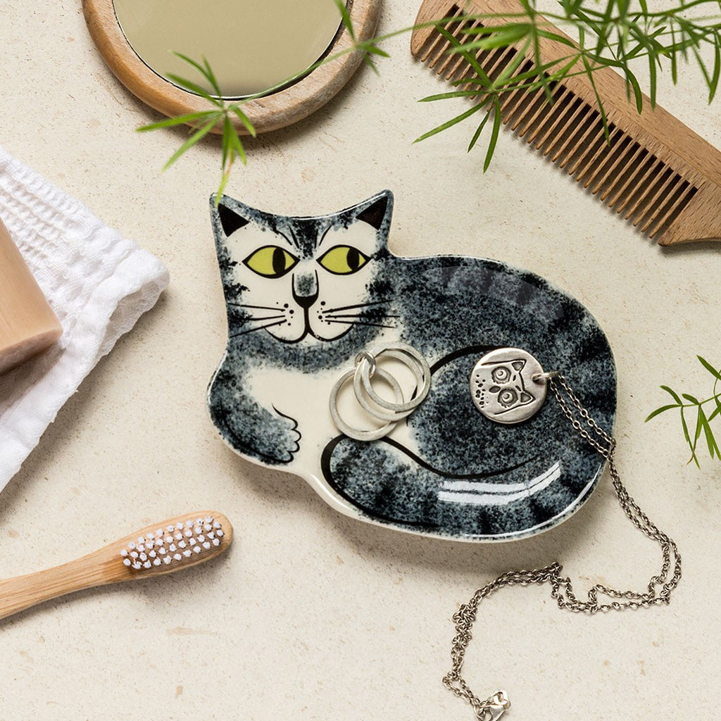 Grey Cat Trinket Dish by Hannah Turner