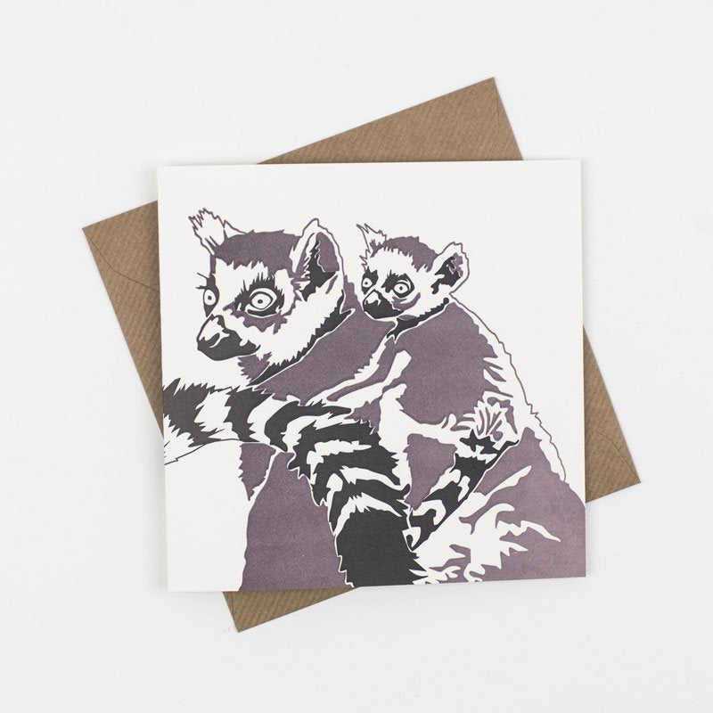Lemur and Baby Letterpress Card